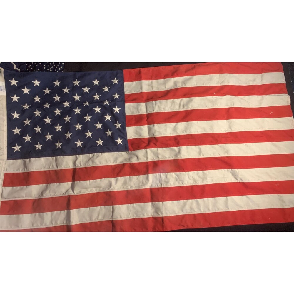 Vintage 34"X 60" EMBROIDERED AMERICAN FLAG - MADE IN USA - FMAA CERT. Heavy Duty